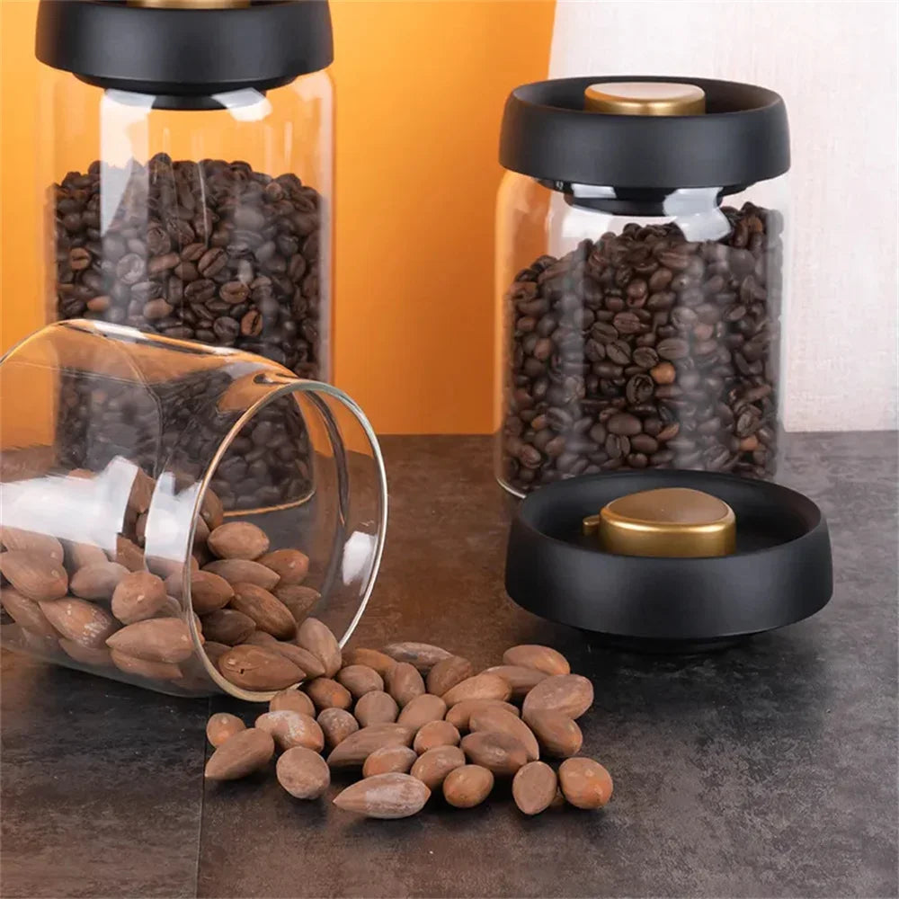 Frascos De Armazenamento De Alimentos De Vidro Transparente, Tanque Selado A Vácuo, Recipiente Hermético, À Prova De Umidade, Extração De Ar, Grãos De Café, Doméstico
