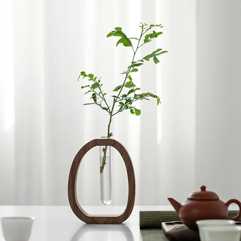 Utensílio de flores de madeira maciça arranjo de flores criativo simples planta de vidro inserção de flores mini vaso cultivado em água