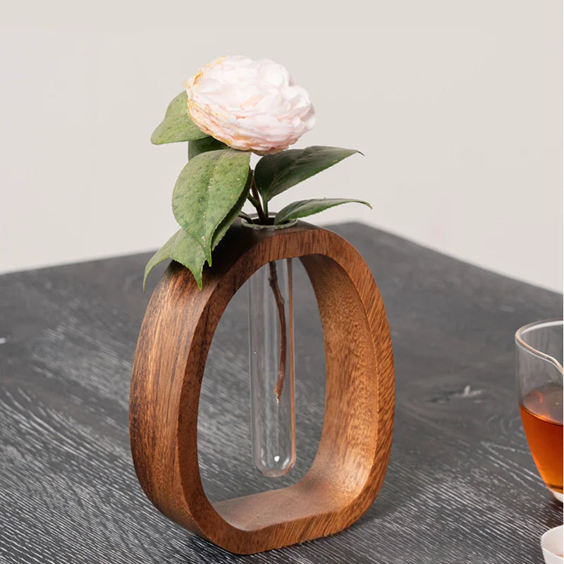 Utensílio de flores de madeira maciça arranjo de flores criativo simples planta de vidro inserção de flores mini vaso cultivado em água