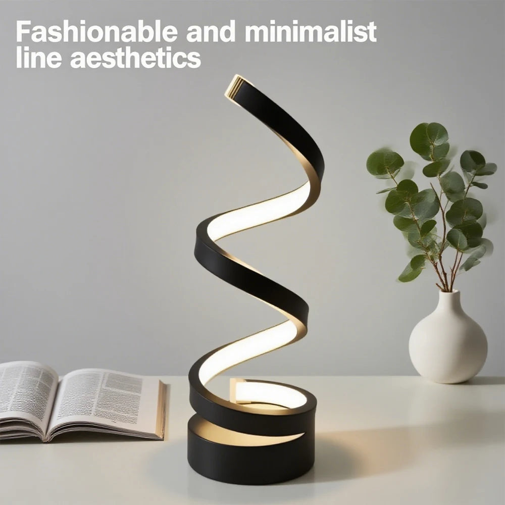 Candeeiro de mesa regulável em espiral LED adequado para sala de estar, quarto, estudo, brilho ajustável, lâmpada de cabeceira para escritório e uso doméstico