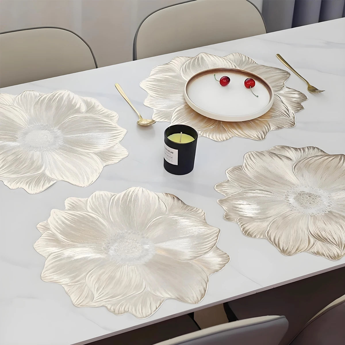 Conjunto de placemat de montanha-russa de lótus, antiderrapante, resistente ao calor, à prova d'água, estilo nórdico, para cozinha, jantar, decoração de casa
