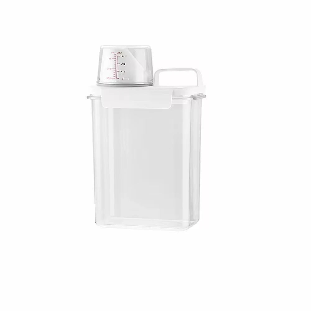 Dispensador hermético de detergente para roupas, caixa de armazenamento de pó, recipiente transparente para líquidos com tampas, jarra