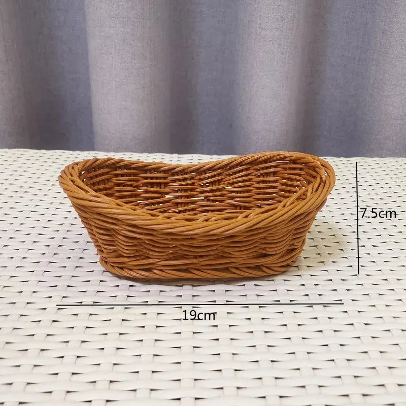 Oval curvado rattan vime tecido servindo cestas para pão frutas legumes restaurante servindo mesa exibição cesta de rattan