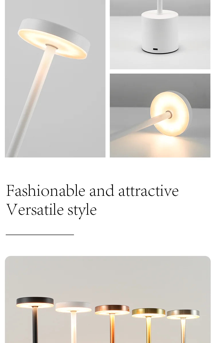 Candeeiro de Mesa LED com Sensor de Toque, Luminária de Mesa Recarregável, Cabeceira Ajustável, Luz Ambiente Criativa, Decoração do Quarto Bar, Simples, 3 Cores
