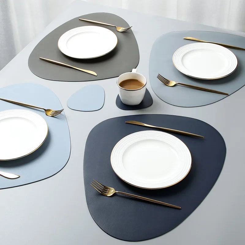 PU Leather Tableware Pad Placemat, isolamento térmico, Placemats simples antiderrapantes, estilo nórdico, montanha-russa Placemat