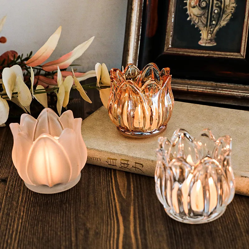 Copo de vela em forma de tulipa, vidro, adereços românticos para jantar à luz de velas, suporte de vela de aromaterapia, decoração de atmosfera festiva, 1 peça