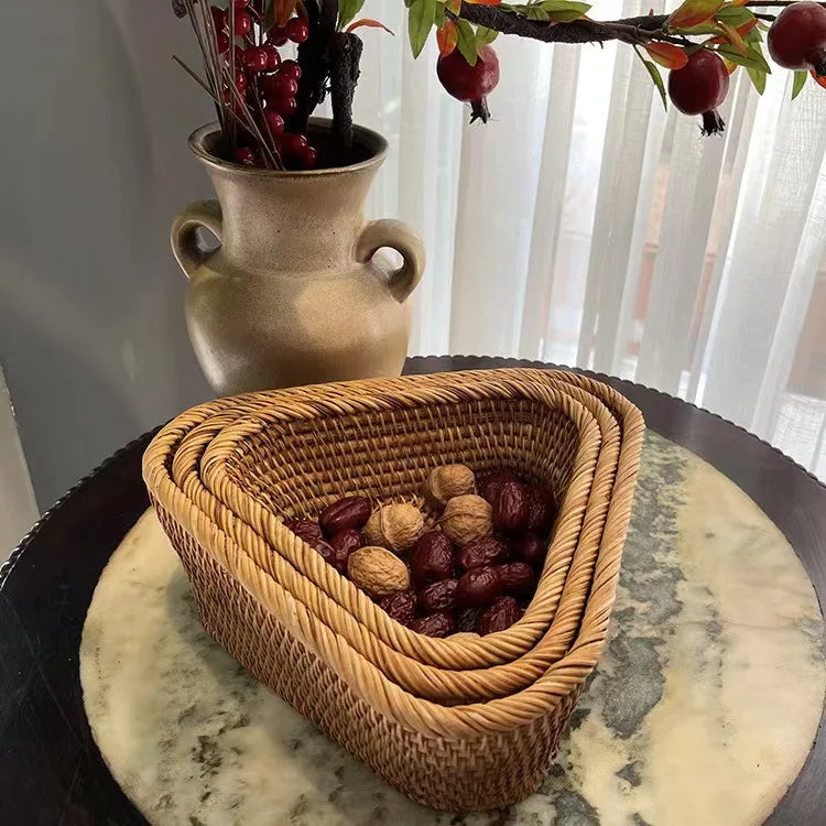 Cesta de vime retangular tecida à mão, frutas, chá, lanche, pão, piquenique, caixa de armazenamento de cosméticos, suprimentos de cozinha, ferramentas domésticas
