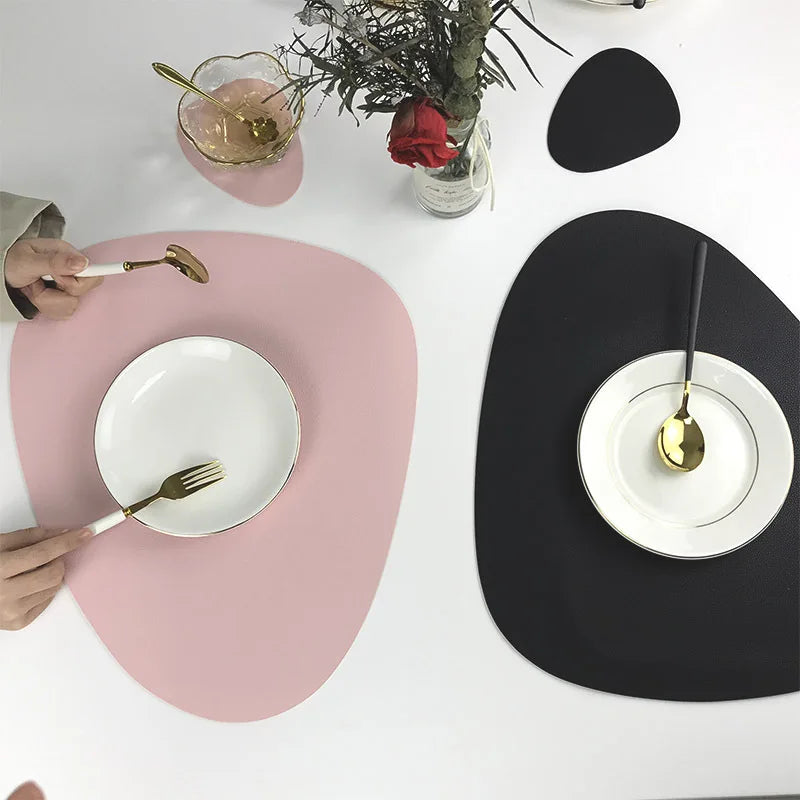 PU Leather Tableware Pad Placemat, isolamento térmico, Placemats simples antiderrapantes, estilo nórdico, montanha-russa Placemat