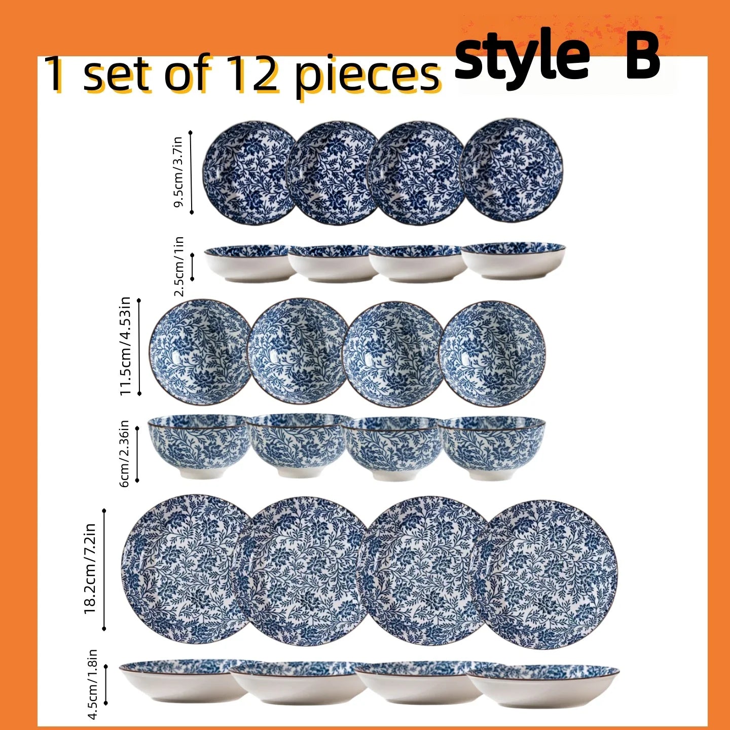 Tigela de cerâmica japonesa azul e branca pintada à mão de 4,5 polegadas, tigela de arroz estilo retrô para uso doméstico.