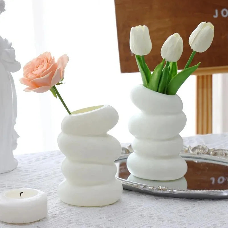 Vaso branco espiral de plástico, recipiente nórdico criativo para arranjo de flores, para cozinha, sala de estar, quarto, decoração de casa, 1 peça