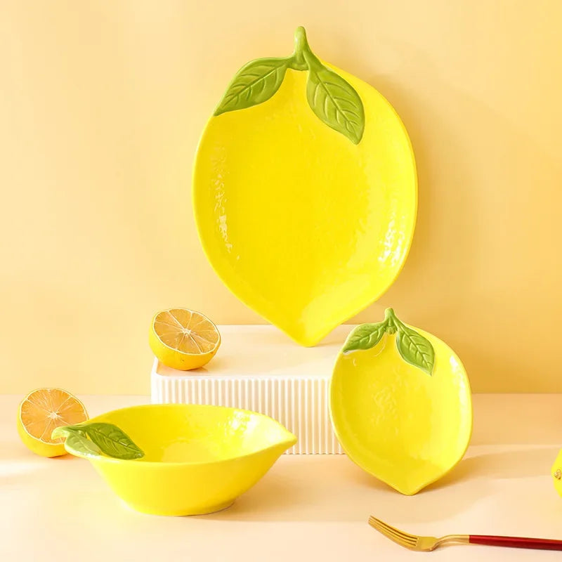 Criativo Cartoon Limão Em Forma De Prato De Cerâmica, Tigela De Sopa, Pratos De Lanche De Frutas Família, Acessórios De Utensílios De Cozinha, Louça