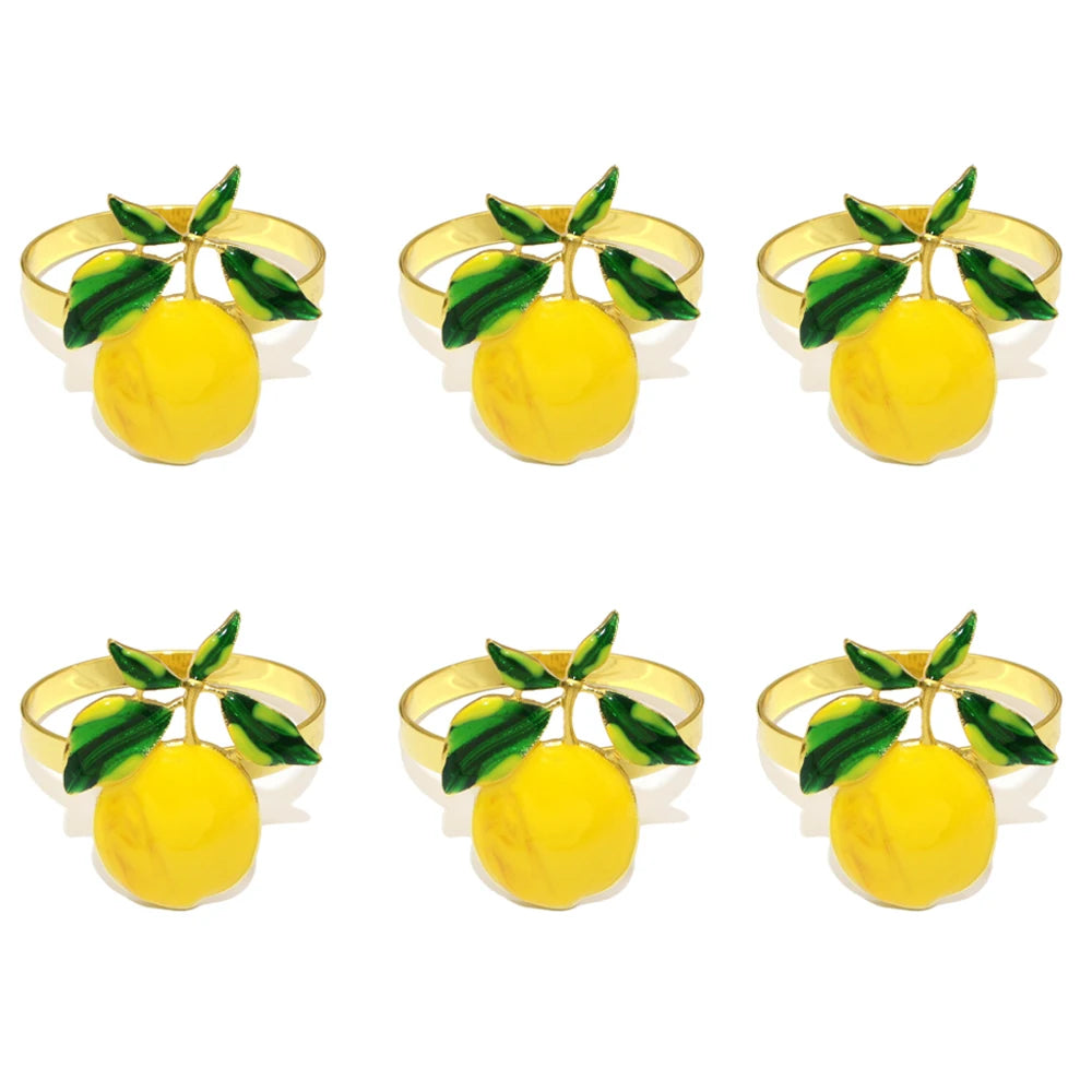 6 pçs limão festa decoração de mesa metal amarelo limão guardanapo anéis suporte de guardanapo de frutas para o verão ação de graças natal páscoa