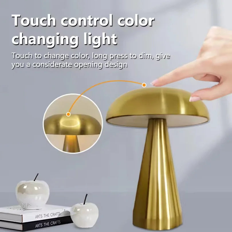 Lâmpada de mesa led retro cogumelo sensor toque lâmpada cabeceira recarregável luzes leitura para o quarto restaurante bar decoração iluminação