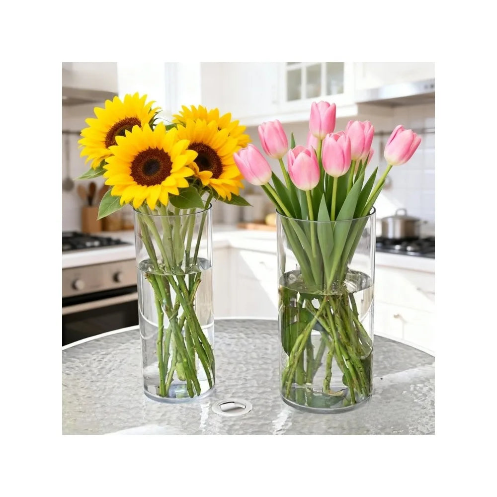 Vaso reto acrílico inquebrável, balde hidratante de flores redondas simples, decoração de mesa para casa