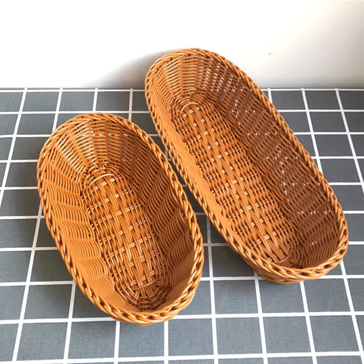 Oval curvado rattan vime tecido servindo cestas para pão frutas legumes restaurante servindo mesa exibição cesta de rattan