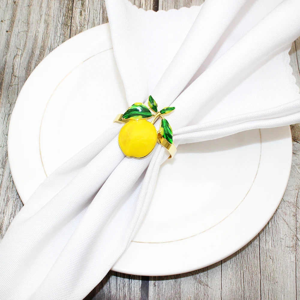 6 pçs limão festa decoração de mesa metal amarelo limão guardanapo anéis suporte de guardanapo de frutas para o verão ação de graças natal páscoa