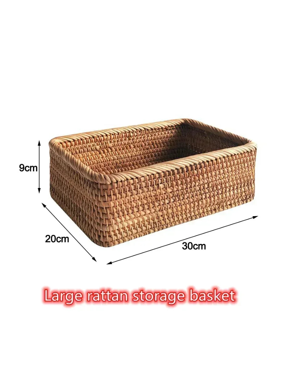 Cesta de vime retangular tecida à mão, frutas, chá, lanche, pão, piquenique, caixa de armazenamento de cosméticos, suprimentos de cozinha, ferramentas domésticas