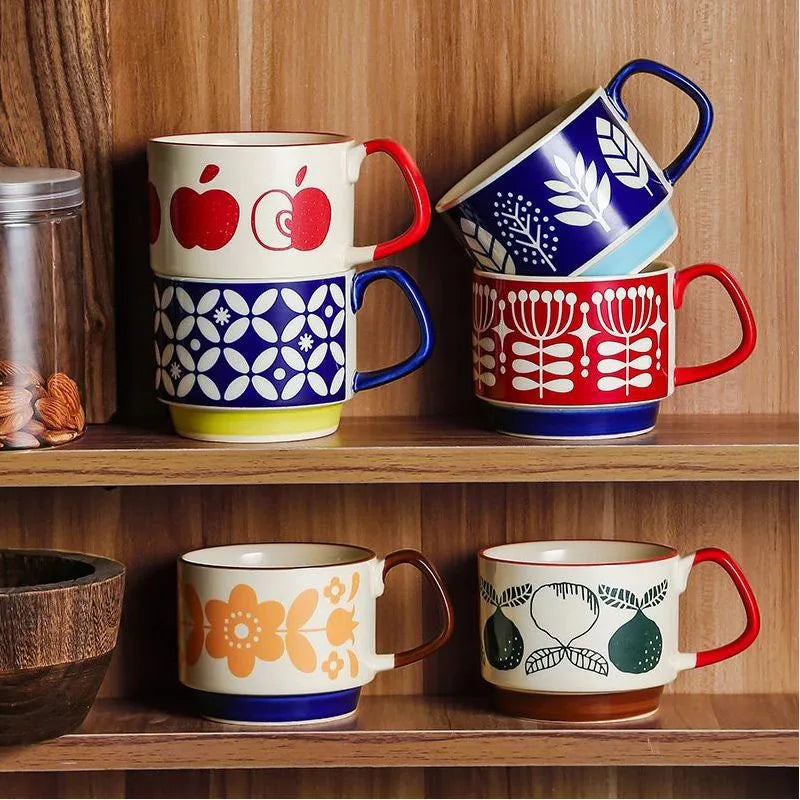 300ml japonês flor caneca de café conjunto retro cerâmica leite aveia caneca escritório água handgrip copo cozinha festa drinkware conjunto