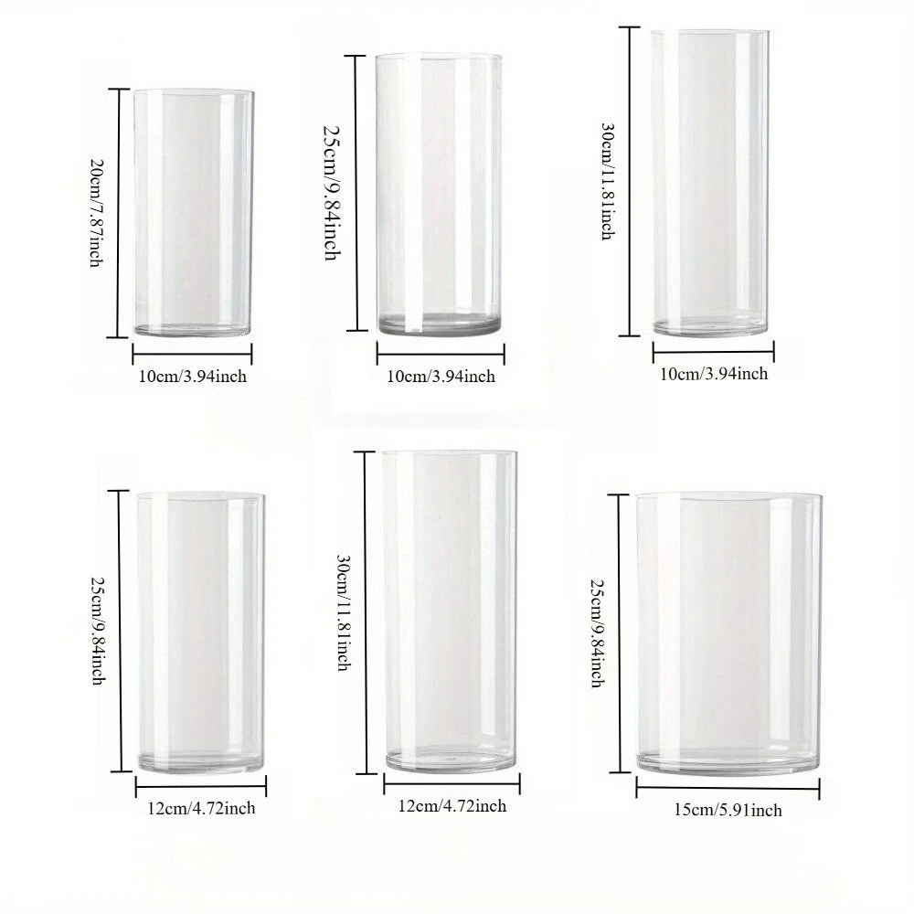 Vaso reto acrílico inquebrável, balde hidratante de flores redondas simples, decoração de mesa para casa