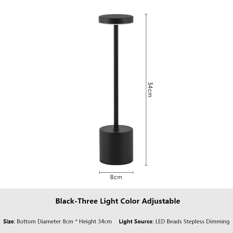 Candeeiro de Mesa LED com Sensor de Toque, Luminária de Mesa Recarregável, Cabeceira Ajustável, Luz Ambiente Criativa, Decoração do Quarto Bar, Simples, 3 Cores