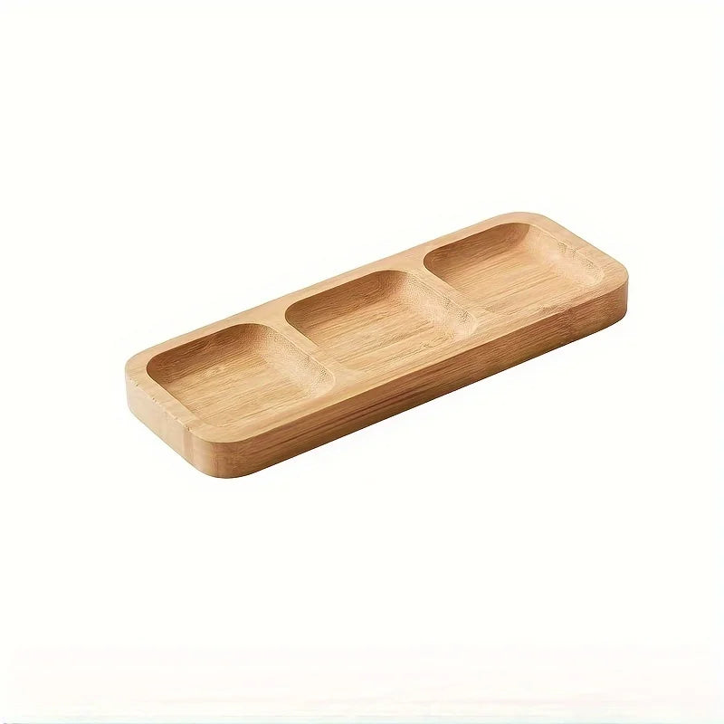 Bandeja de bambu para servir lanche de 4 seções, ideal para nozes, frutas e doces, área de jantar ou decoração de sala de chá zen, 1 peça