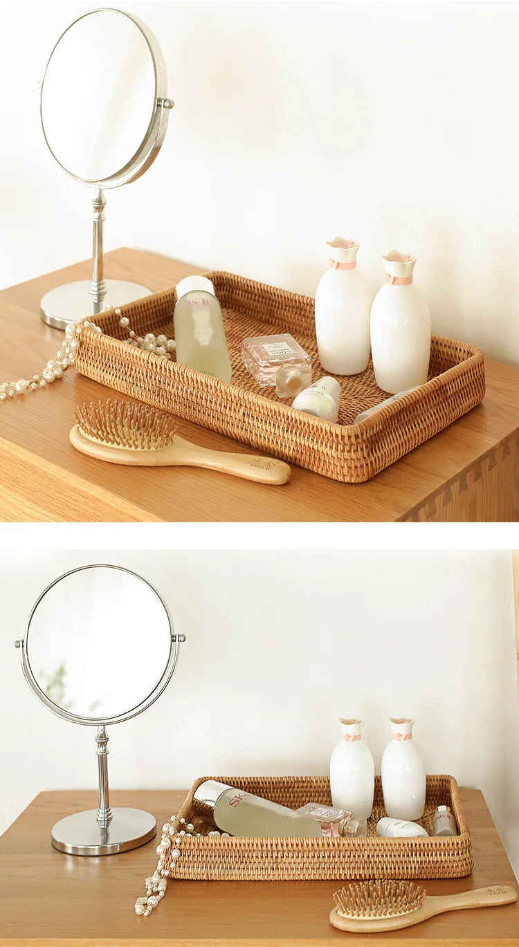 Cesta de armazenamento de vime tecida à mão bandeja de vime quadrada cesta de piquenique pão prato de comida bolo de frutas, caixa de artigos diversos, decoração de mesa de casa