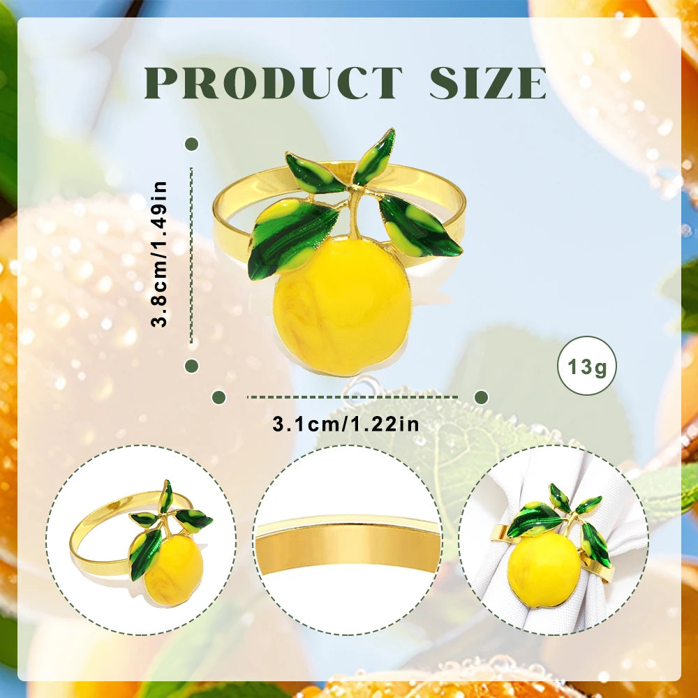 6 pçs limão festa decoração de mesa metal amarelo limão guardanapo anéis suporte de guardanapo de frutas para o verão ação de graças natal páscoa