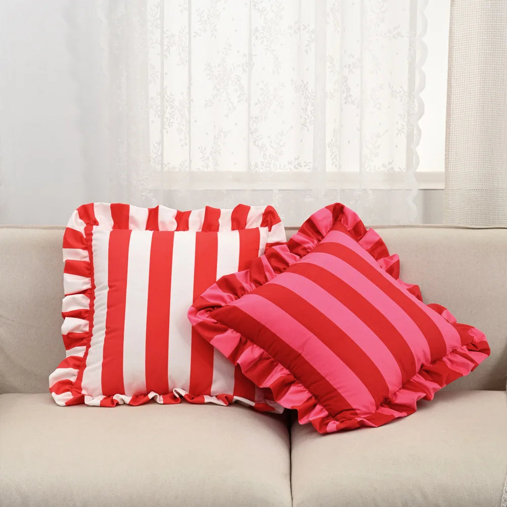 Nordic listrado impresso capa de almofada macio holandês veludo plissado borda fronhas decorativas 45*45cm almofadas decorativas para sofá