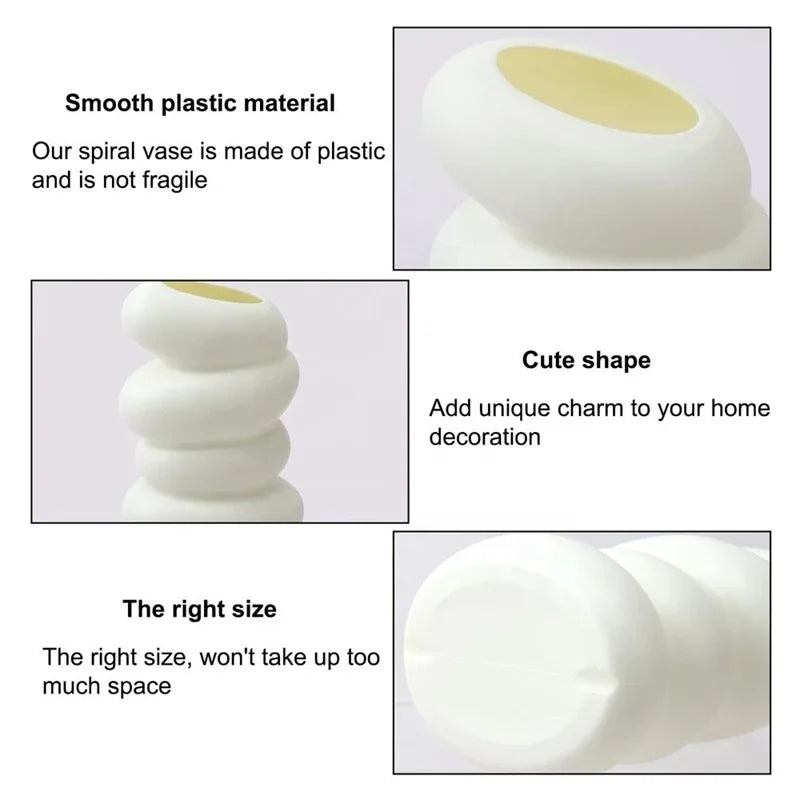 Vaso branco espiral de plástico, recipiente nórdico criativo para arranjo de flores, para cozinha, sala de estar, quarto, decoração de casa, 1 peça