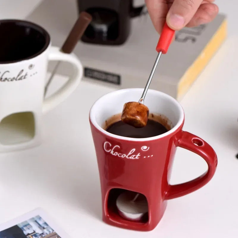 Caneca Fondue de Cerâmica com Vela | Queijo & Chocolate | 130ml