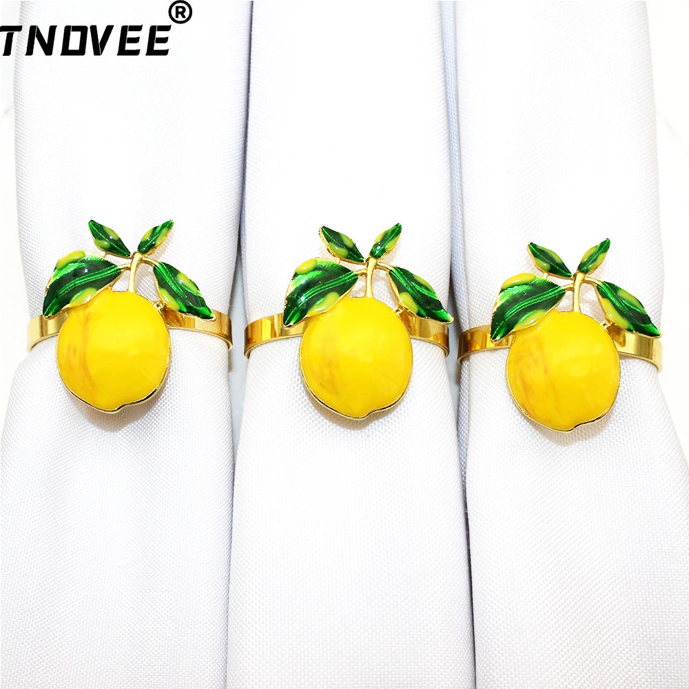 6 pçs limão festa decoração de mesa metal amarelo limão guardanapo anéis suporte de guardanapo de frutas para o verão ação de graças natal páscoa