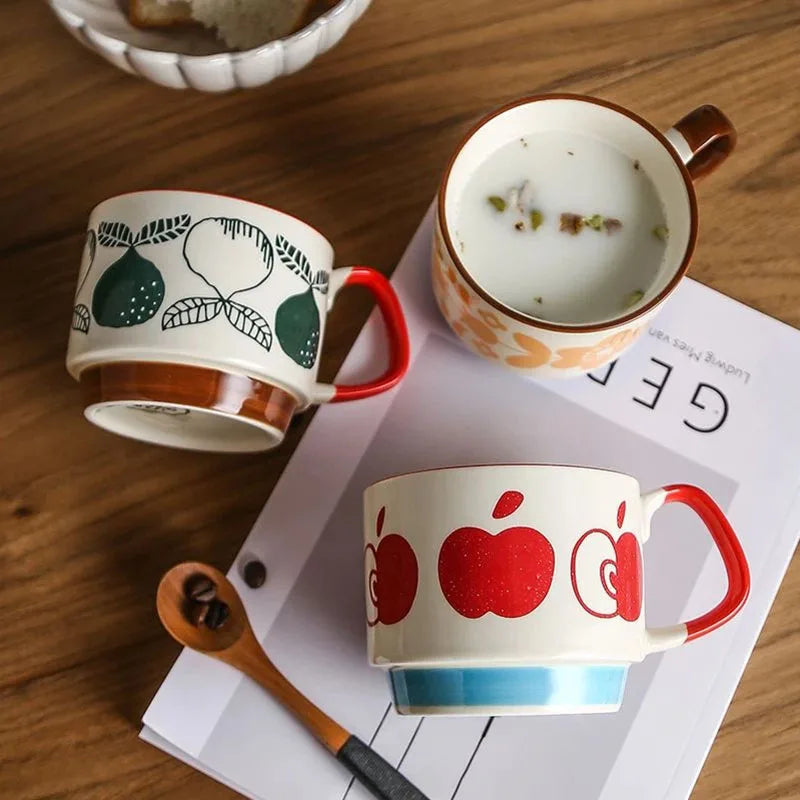 300ml japonês flor caneca de café conjunto retro cerâmica leite aveia caneca escritório água handgrip copo cozinha festa drinkware conjunto