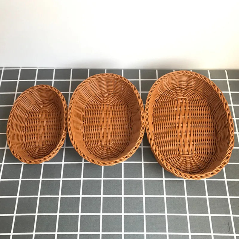 Oval curvado rattan vime tecido servindo cestas para pão frutas legumes restaurante servindo mesa exibição cesta de rattan