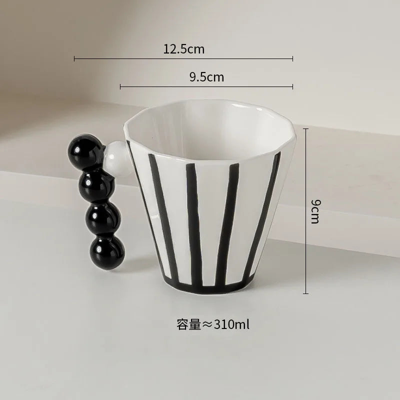 Caneca cerâmica listrada retro com alça criativa, copo de alta beleza para café latte, copo de bebidas para casa, café da manhã copos para casal