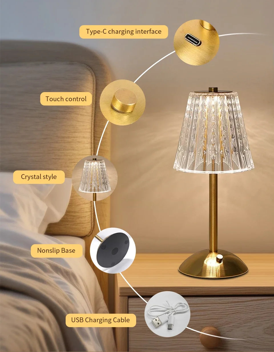 Lâmpada de mesa led usb recarregável toque escurecimento café bar atmosfera luz proteção para os olhos leitura luz da noite decoração do quarto