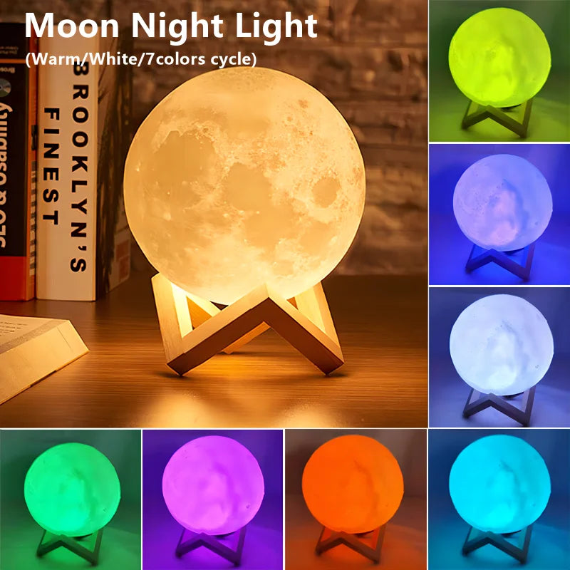 Luminária de Lua LED 3D — Luz Noturna Decorativa para Quarto
