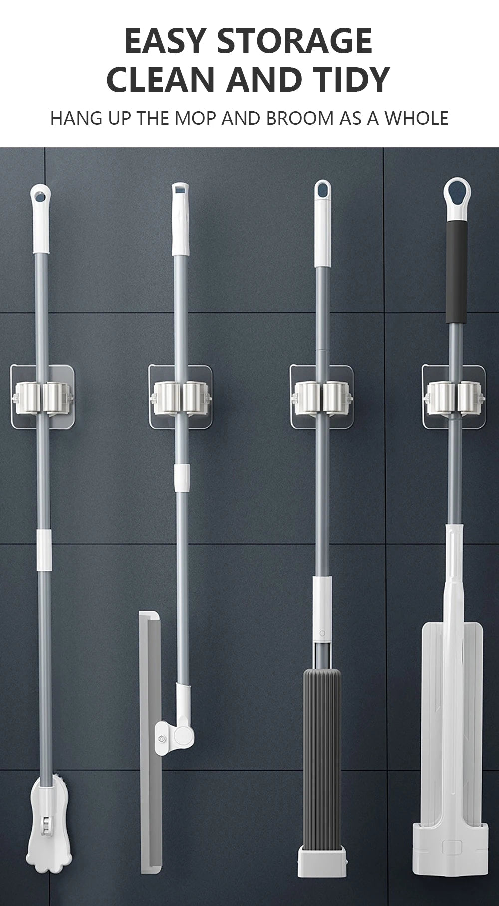 Ganchos de parede adesivos multiúso, Suspensão Mop Rack, Cabide de vassoura, Cozinha, Organização do banheiro, Home Organizer Acessórios