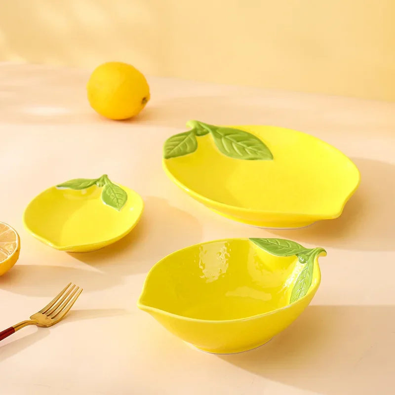 Criativo Cartoon Limão Em Forma De Prato De Cerâmica, Tigela De Sopa, Pratos De Lanche De Frutas Família, Acessórios De Utensílios De Cozinha, Louça