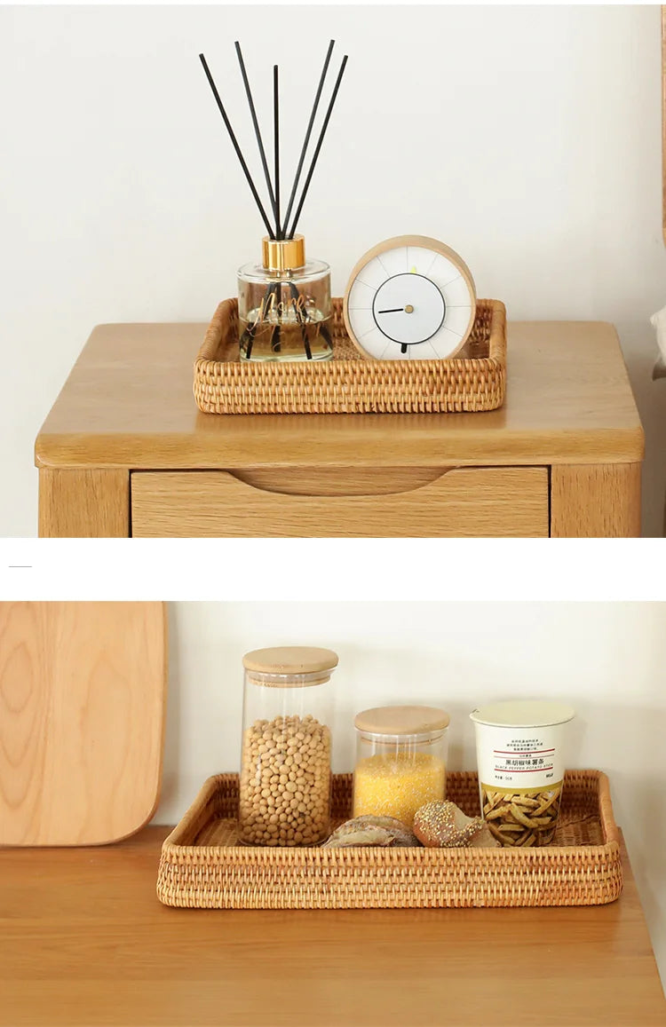 Cesta de armazenamento de vime tecida à mão bandeja de vime quadrada cesta de piquenique pão prato de comida bolo de frutas, caixa de artigos diversos, decoração de mesa de casa
