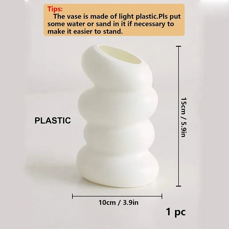Vaso branco espiral de plástico, recipiente nórdico criativo para arranjo de flores, para cozinha, sala de estar, quarto, decoração de casa, 1 peça