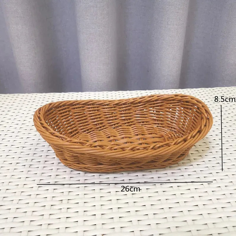 Oval curvado rattan vime tecido servindo cestas para pão frutas legumes restaurante servindo mesa exibição cesta de rattan