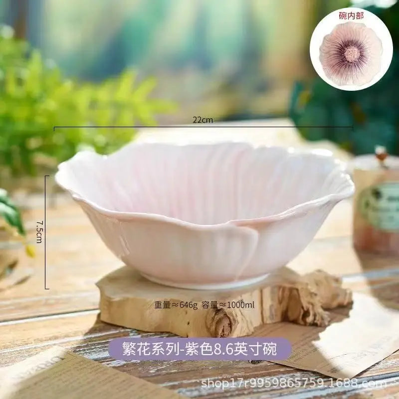 Prato de cerâmica rosa, prato de jantar, tigela decorativa, sobremesa, tigelas de sopa, copo de água, pratos de servir, tigela de frutas, lanche