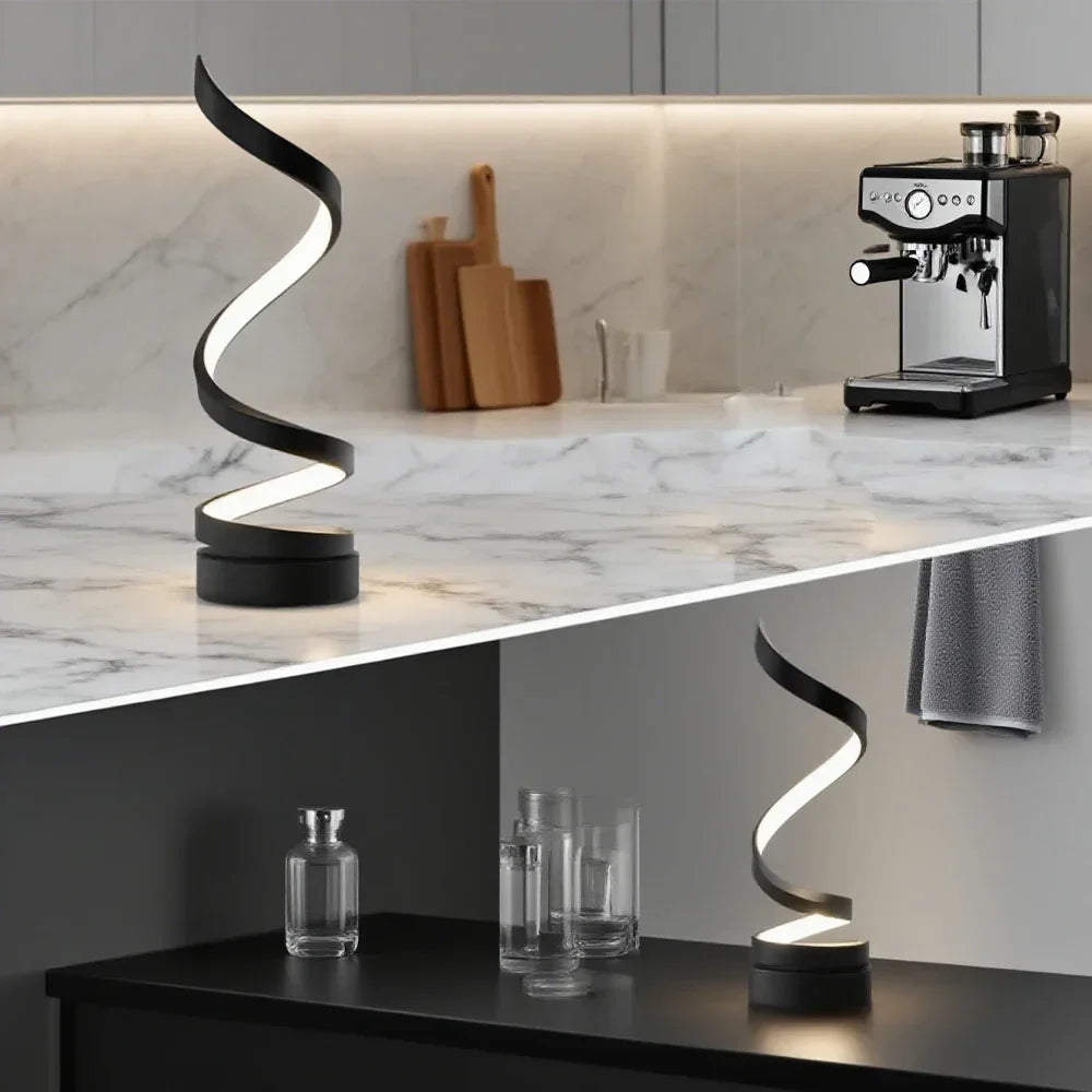 Candeeiro de mesa regulável em espiral LED adequado para sala de estar, quarto, estudo, brilho ajustável, lâmpada de cabeceira para escritório e uso doméstico