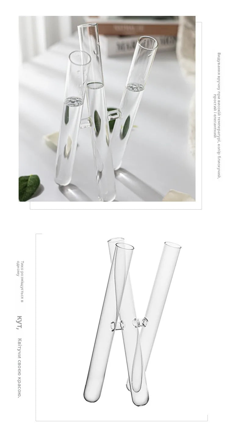 Vaso de Vidro Artístico em Tubo Curvo, Suporte Decorativo para Flores, Ornamento de Mesa para Sala de Estar, Recipiente de Di...