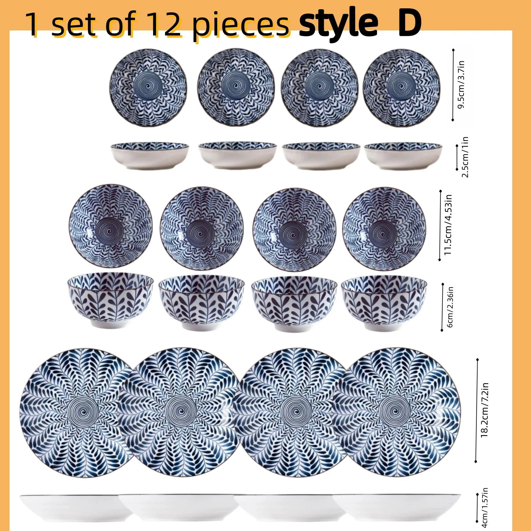 Tigela de cerâmica japonesa azul e branca pintada à mão de 4,5 polegadas, tigela de arroz estilo retrô para uso doméstico.