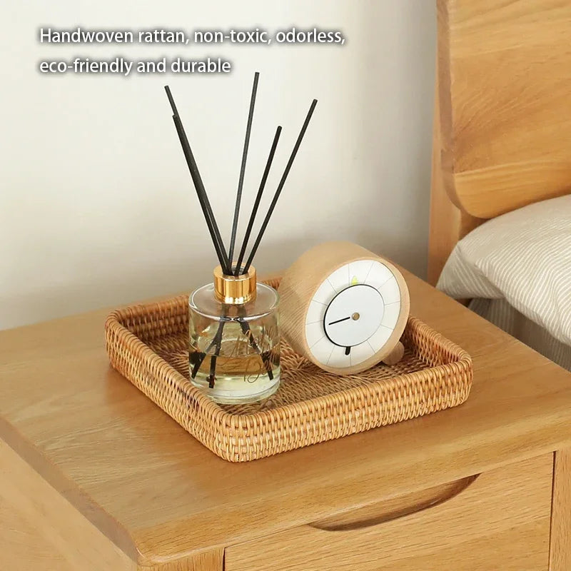 Cesta de armazenamento de vime tecida à mão bandeja de vime quadrada cesta de piquenique pão prato de comida bolo de frutas, caixa de artigos diversos, decoração de mesa de casa