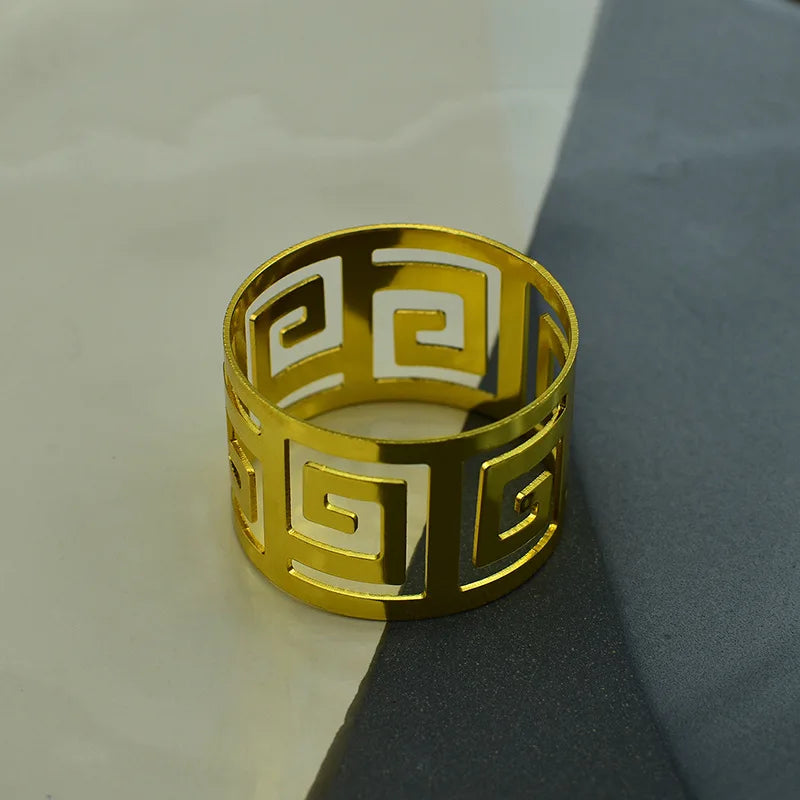3/6/12 pçs estilo europeu guardanapo anel pano guardanapo fivela padrão oco servindo guardanapos ouro e prata decoração de mesa de casamento