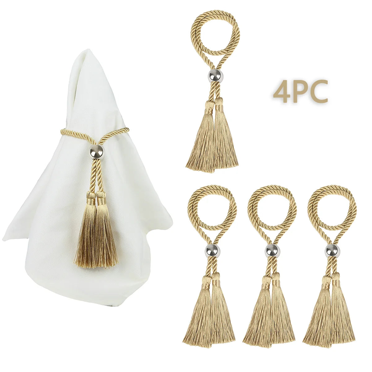 4pc contas guardanapo anéis feitos à mão borla guardanapo fivela para reuniões de família festa de casamento acessórios de decoração de mesa 2024