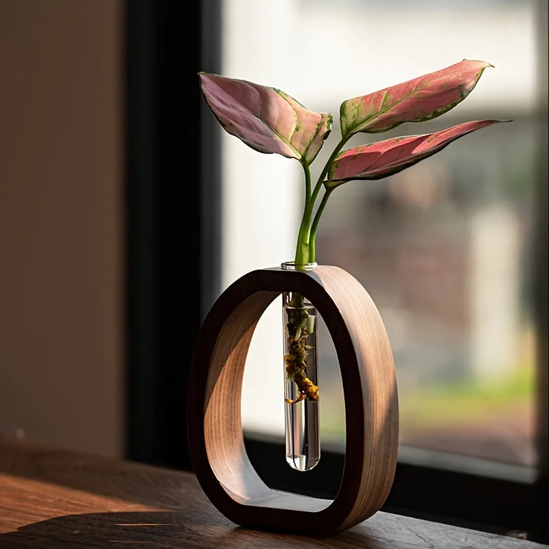 Utensílio de flores de madeira maciça arranjo de flores criativo simples planta de vidro inserção de flores mini vaso cultivado em água