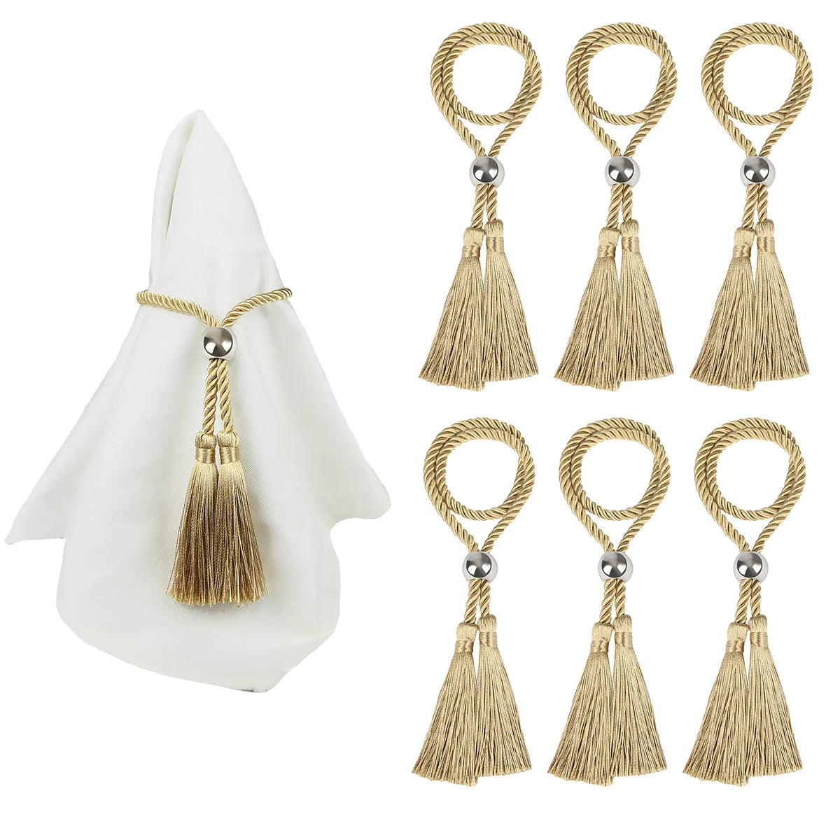 Kit 4 Anéis de Guardanapo Artesanais com Contas e Borla | Decoração de Mesa